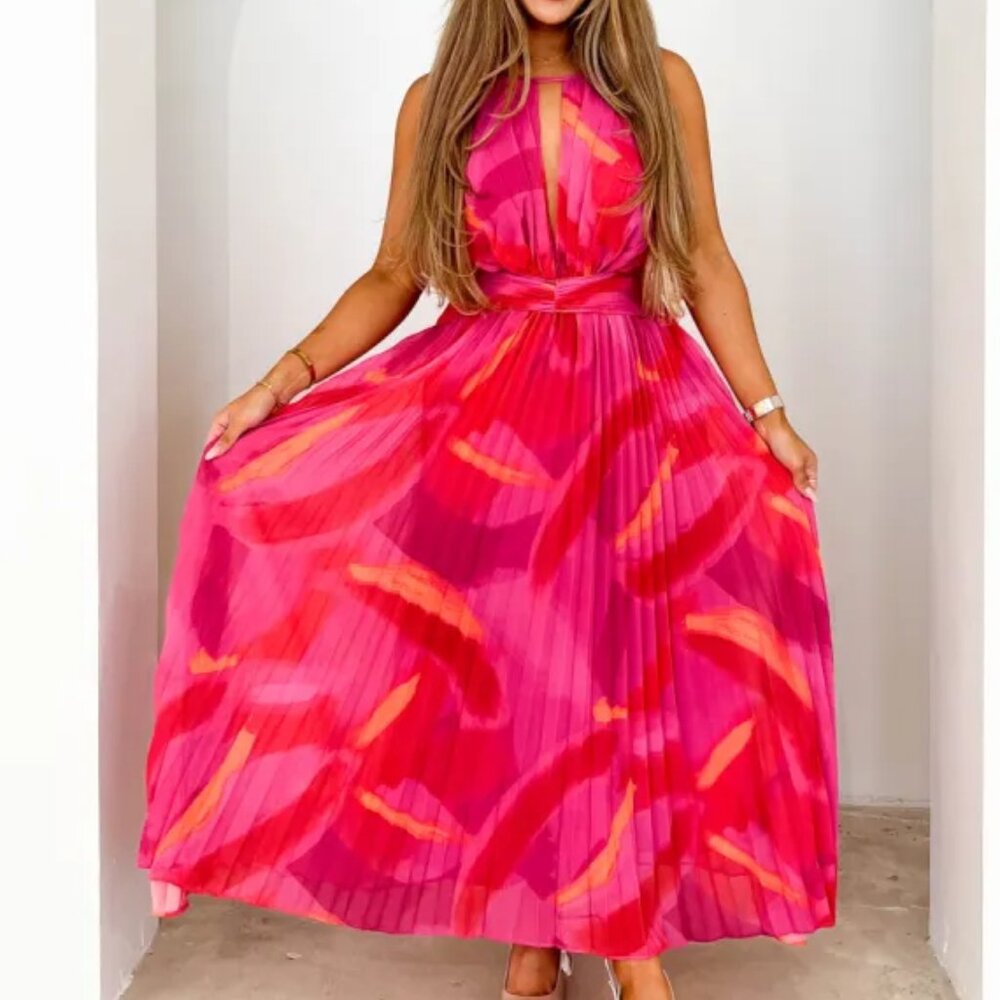 NWT Gingham & Heels Bettino Midi Dress in Pink Watercolor 16